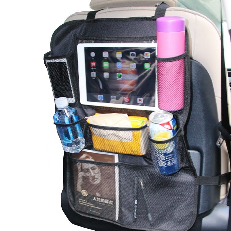 Multiple USB Car Phone Charger Back Seat Organizer with Ipad tablet holder / Kick Mat Backseat Protector for Babies and Kids