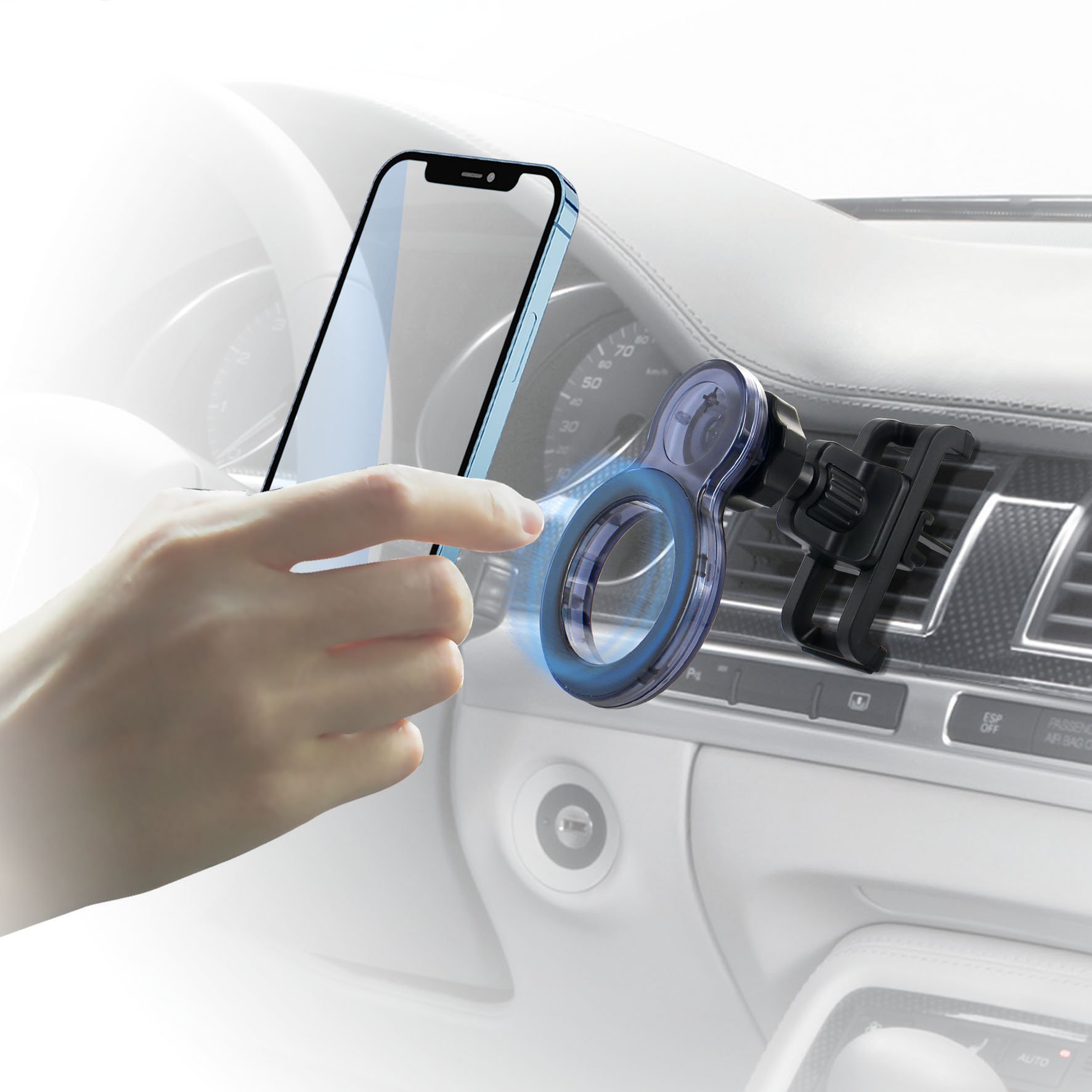 Transparent Plastic Housing Magnetic Air-vent Metal Clip Car Holder