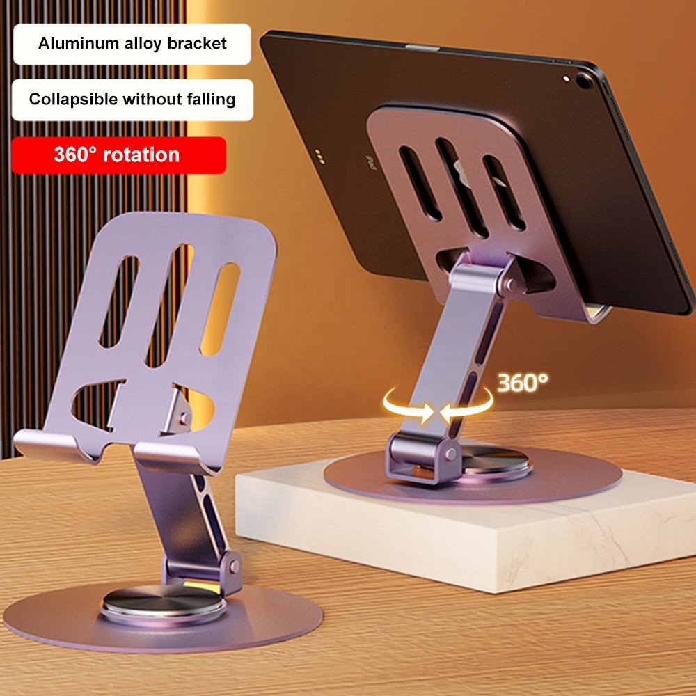 360 Degree Rotating Portable Phone Holder Tablet Stand Angle Adjustable Phone Stand Foldable Cell Phone Stand for Desk