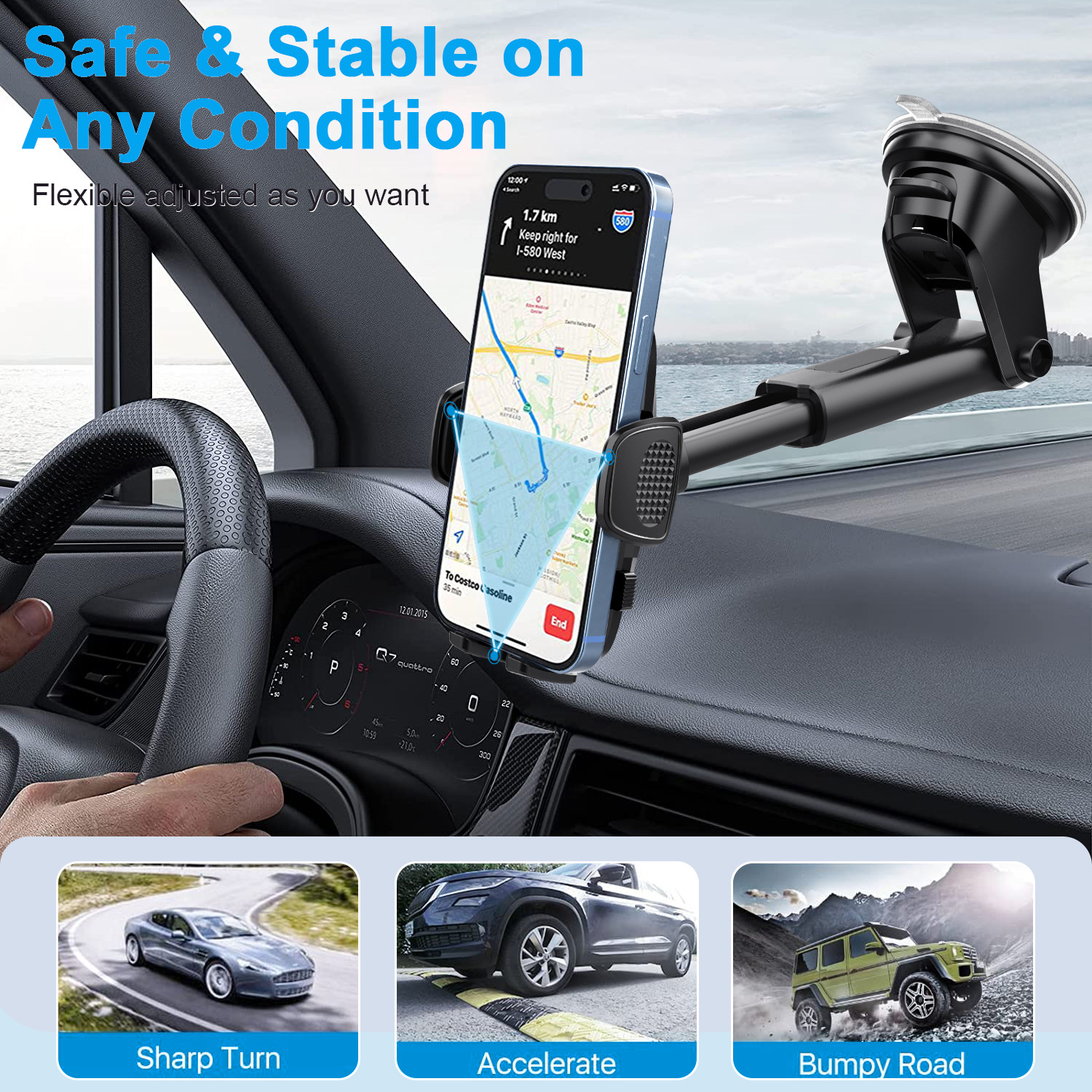 Hot selling 360 degree adjustable multifunctional mobile phone holder car windshield dashboard holder smart car phone holder