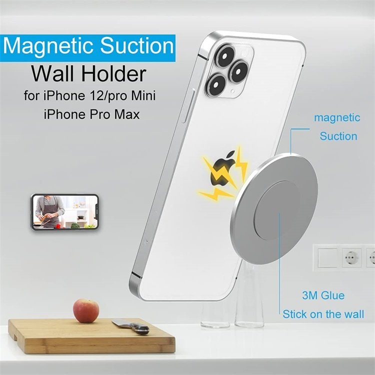 Aluminum alloy sticker plate magnetic wall mount phone holder for wireless charger for Phone 12 pro