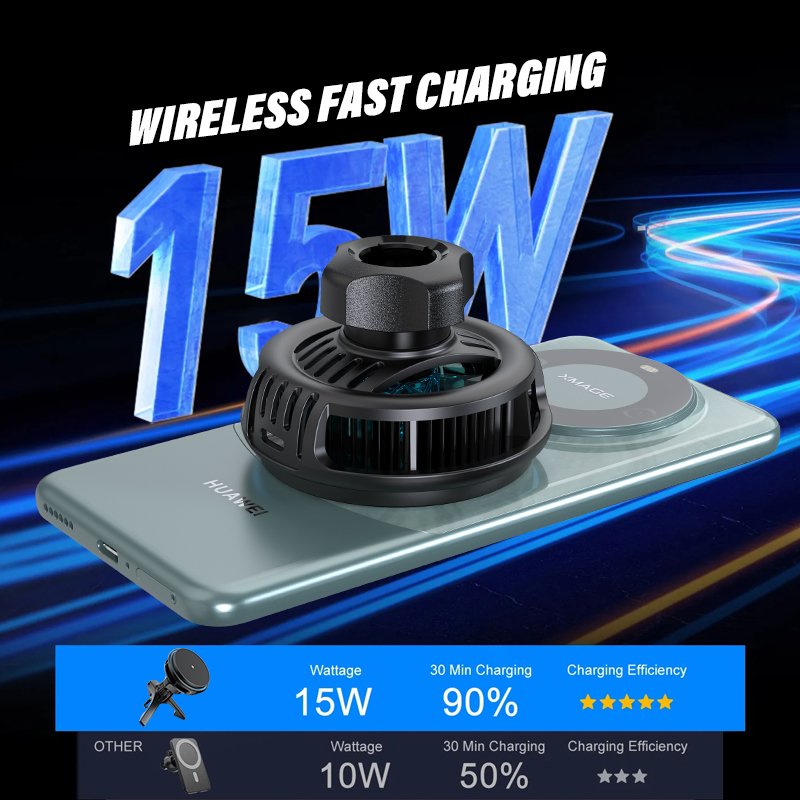 OEM Semiconductor Cooling Fan Quick 15W Fast Wireless Charger Mount Magnetic Car Phone Holder With LED Light