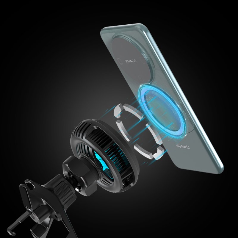 OEM Semiconductor Cooling Fan Quick 15W Fast Wireless Charger Mount Magnetic Car Phone Holder With LED Light