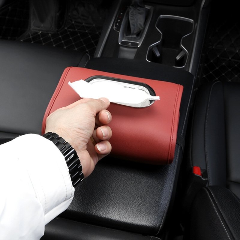 Car Accessories Distributor Car Seat Tissue Box Holder Leather Large Capacity Auto Tissue Paper Holder Box Hanging Tissue Bag