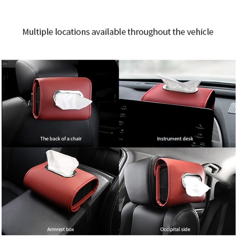 Car Accessories Distributor Car Seat Tissue Box Holder Leather Large Capacity Auto Tissue Paper Holder Box Hanging Tissue Bag