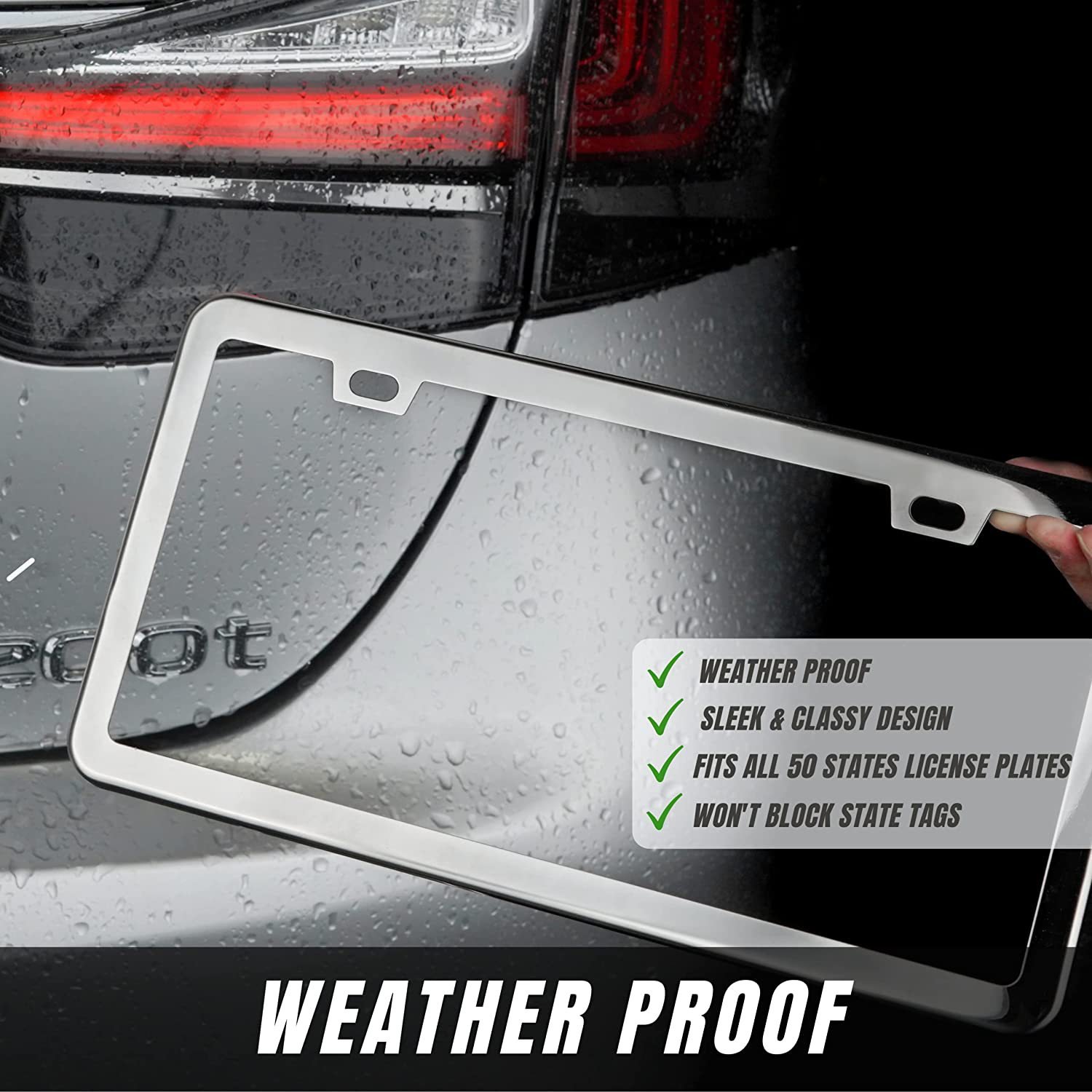 2 Holes Metal Universal License Plate Frames Car Black License Plate Holders Fits All Standard US Plates