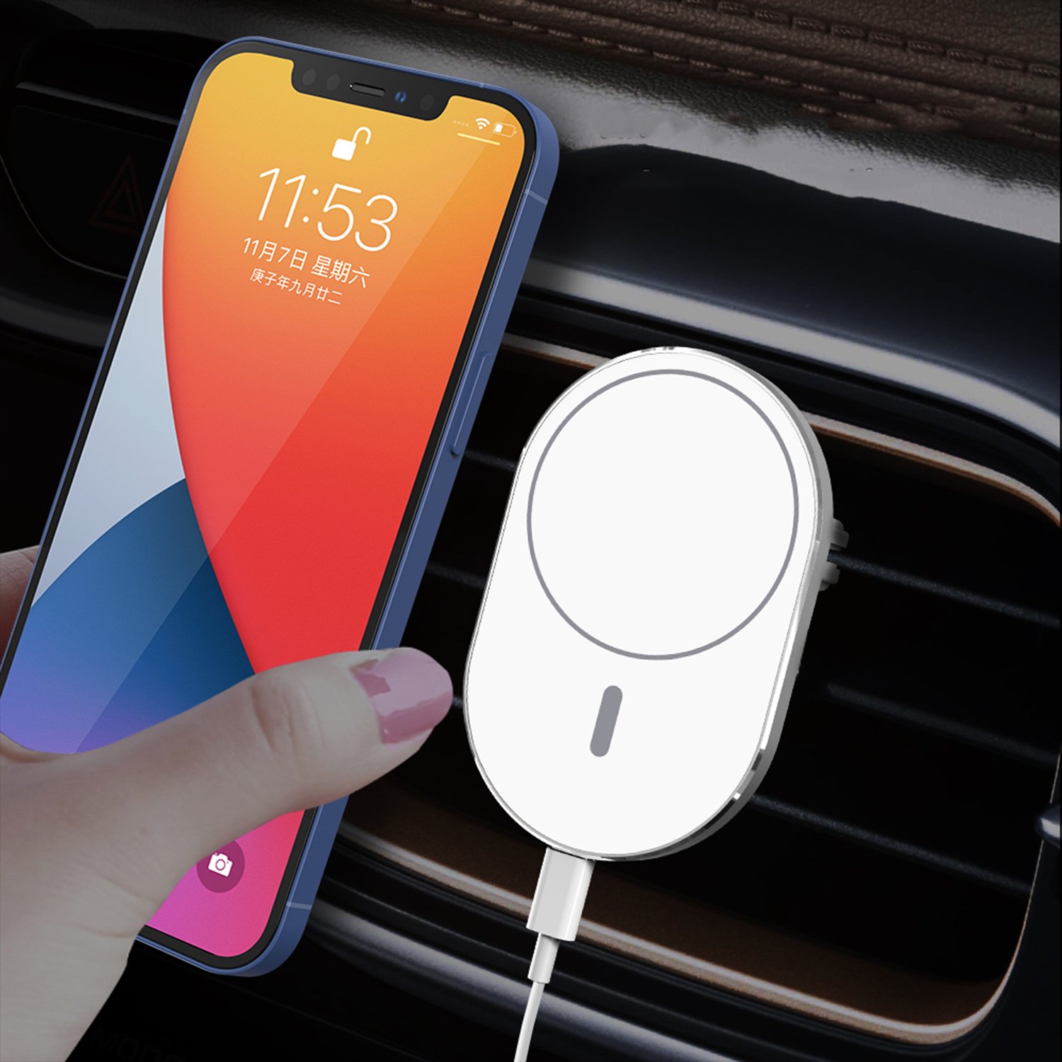 X19 universal 15W fast charging smart phone stand charger magnetic suction car mobile holder for iphone 15 pro