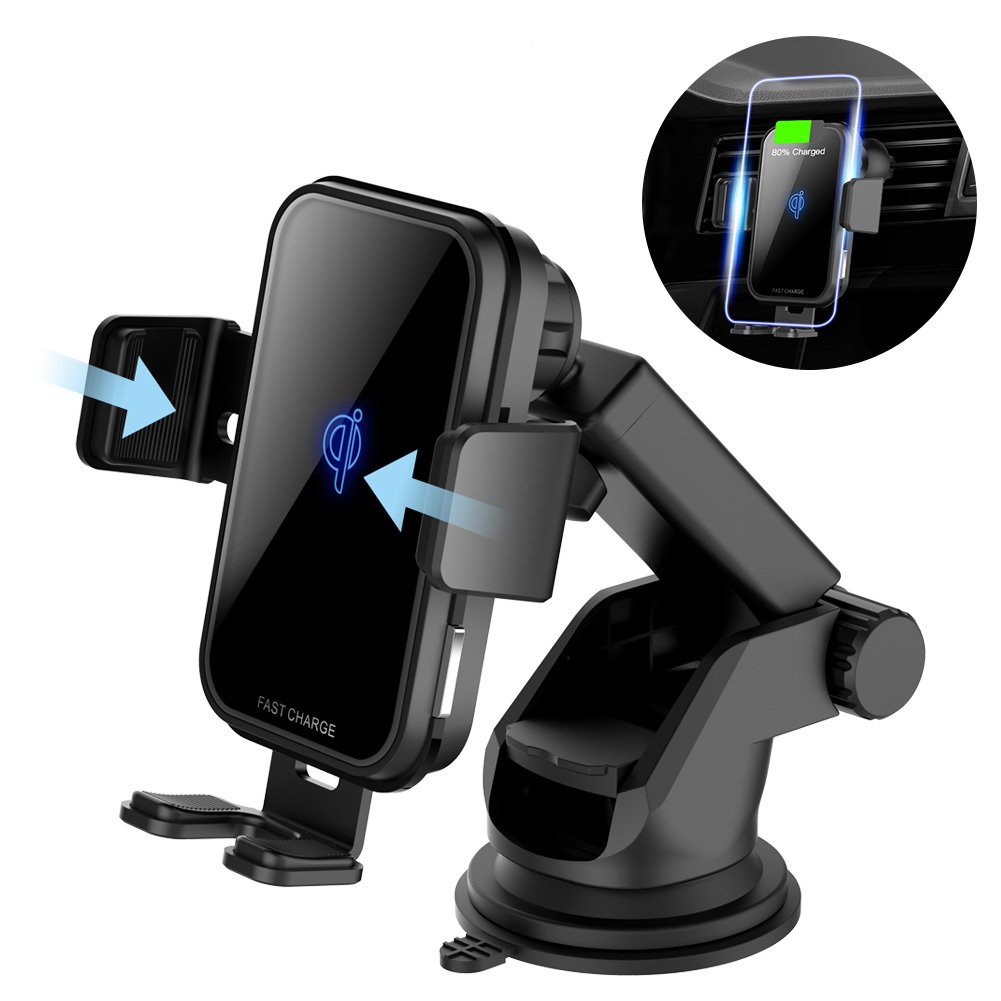 15W Fast Charging Auto Clamping Phone Mount Holder Wireless Car Charger for iPhone 15 14 13 12 11 Pro Max Samsung