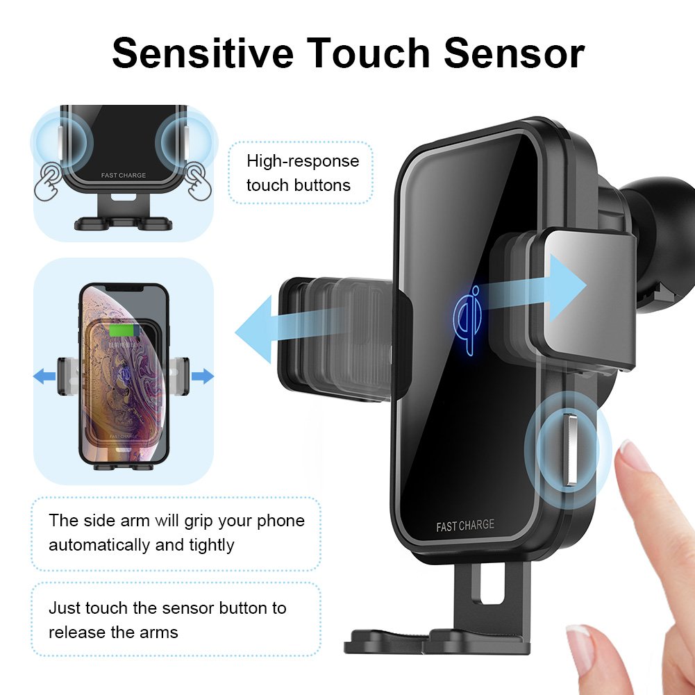 15W Fast Charging Auto Clamping Phone Mount Holder Wireless Car Charger for iPhone 15 14 13 12 11 Pro Max Samsung