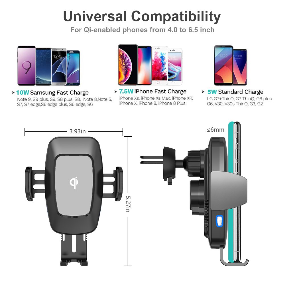 New Products 2 In 1 Electric Easy One Touch Shipping Free Air Vent Bracket Mobile Phone Car Wireless Charger Holder Phone