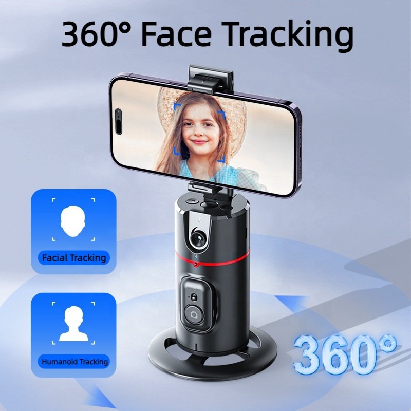 No App Required Rechargeable 360 Rotation Auto Face Tracking Phone Holder with Remote Shutter for Live Vlog Streaming Video