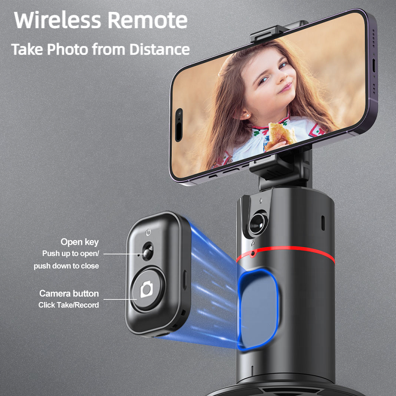 No App Required Rechargeable 360 Rotation Auto Face Tracking Phone Holder with Remote Shutter for Live Vlog Streaming Video
