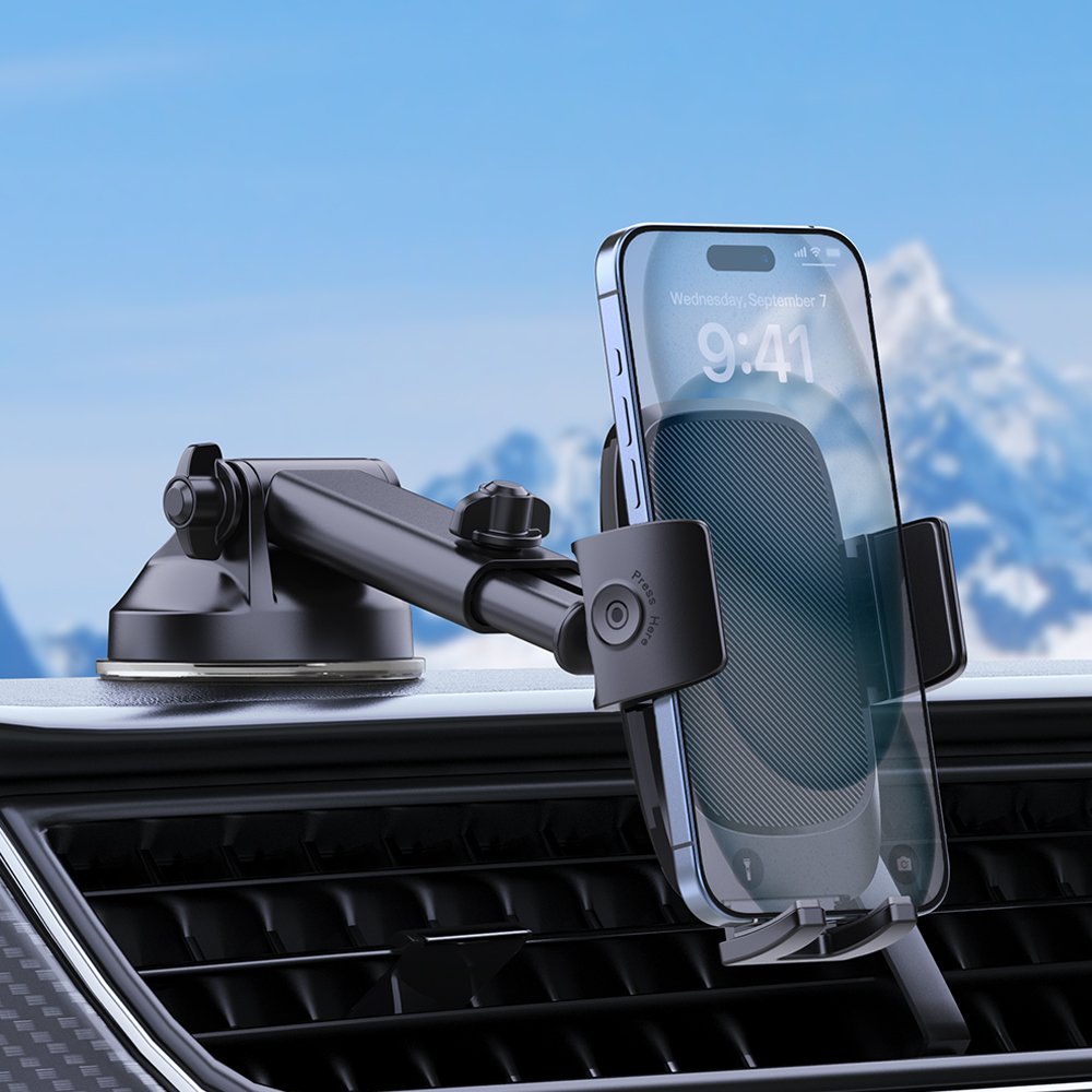 New Arrival Reusable Long Arm Adhesive Suction Cup Phone Mount Washable Car Phone Holder for Dashboard Windshield 4.7-7