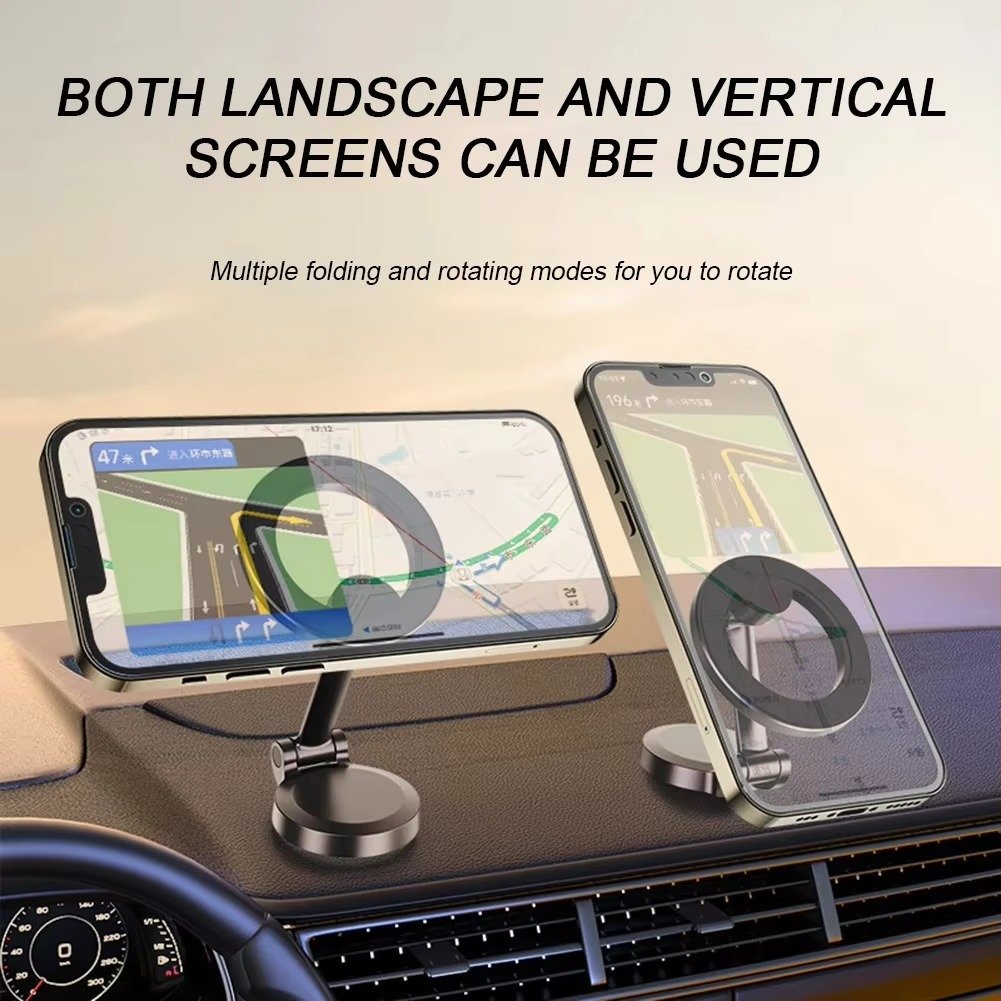2024 Universal Alloy Folding Magnetic Car Dashboard Compact Cell Phone Holder for MagSafe 360° Adjustable Magnetic Car Mount