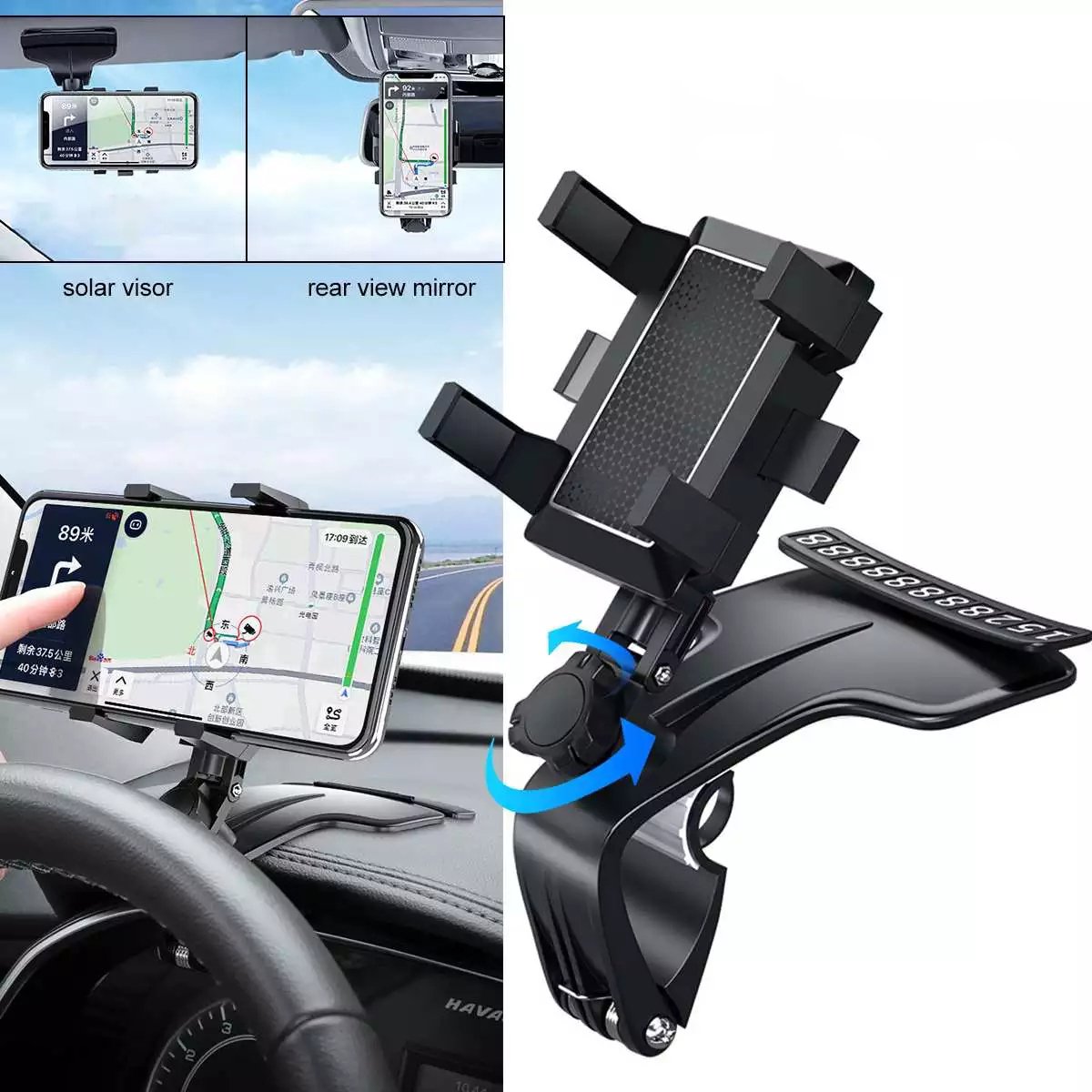 Dashboard Car Phone Holder 1200 Degree Mobile Phone Stands Rearview Mirror Sun Visor In Car GPS Navigation Bracket