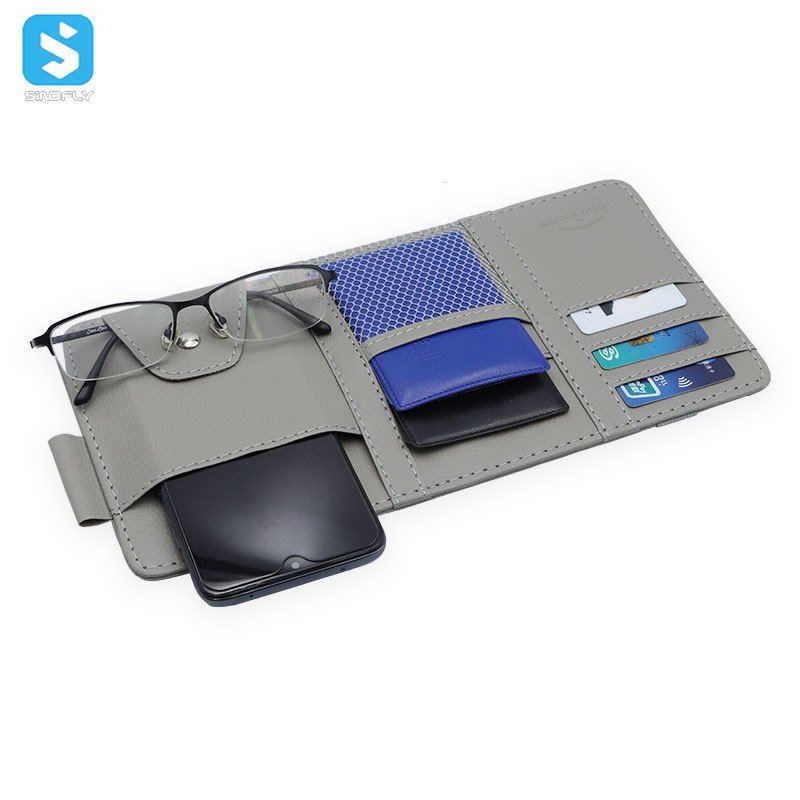 car sun visor organizer Pu leather car visor hanging pocket pouch Glasses Clip card paper pen holder