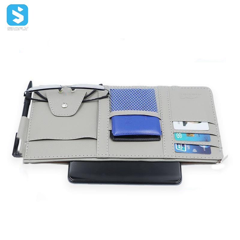 car sun visor organizer Pu leather car visor hanging pocket pouch Glasses Clip card paper pen holder
