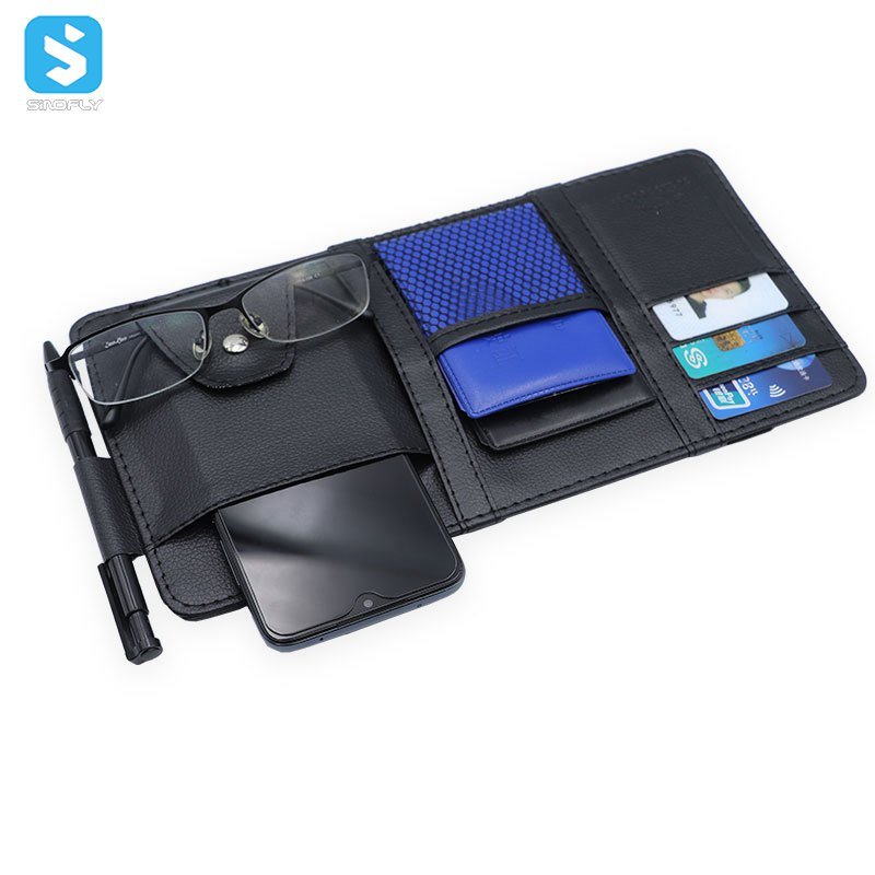 car sun visor organizer Pu leather car visor hanging pocket pouch Glasses Clip card paper pen holder