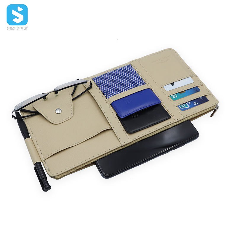 car sun visor organizer Pu leather car visor hanging pocket pouch Glasses Clip card paper pen holder