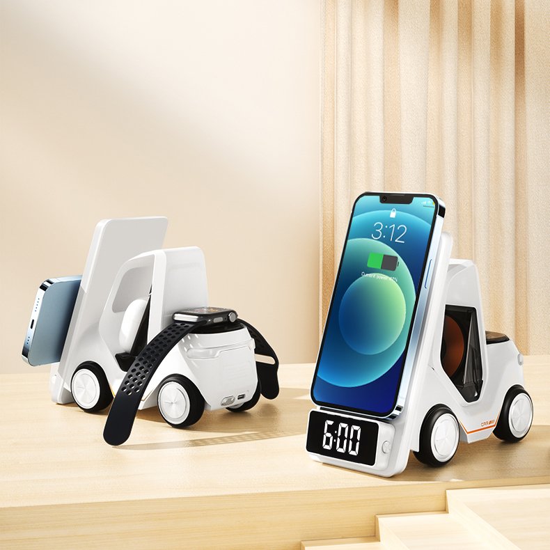 Car style adjustable light all-in-one wireless charging phone holder with clock phone holder