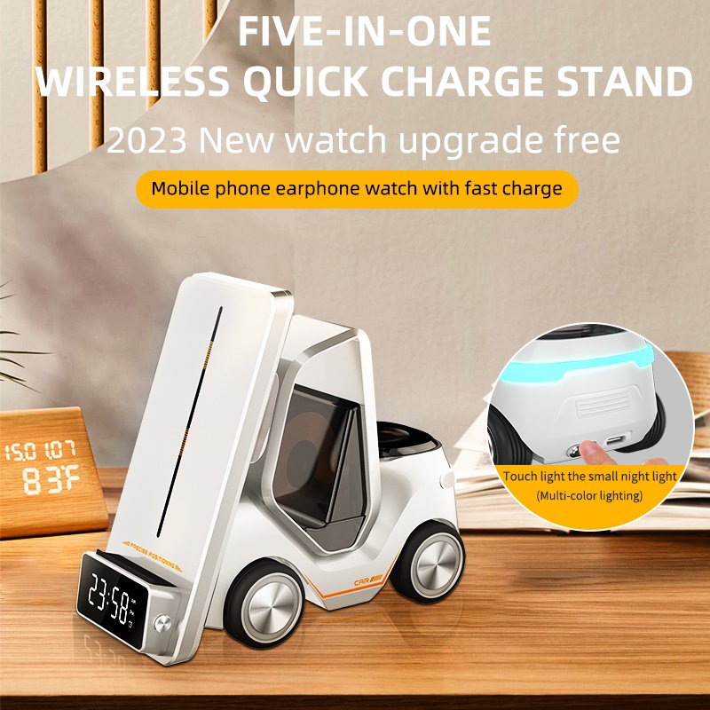 Car style adjustable light all-in-one wireless charging phone holder with clock phone holder