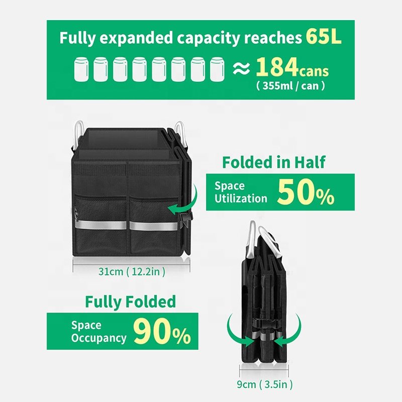 Customized Logo black Large capacity multi-function Car Boot Organizers box Collapsible car trunk organizer storage box with lid