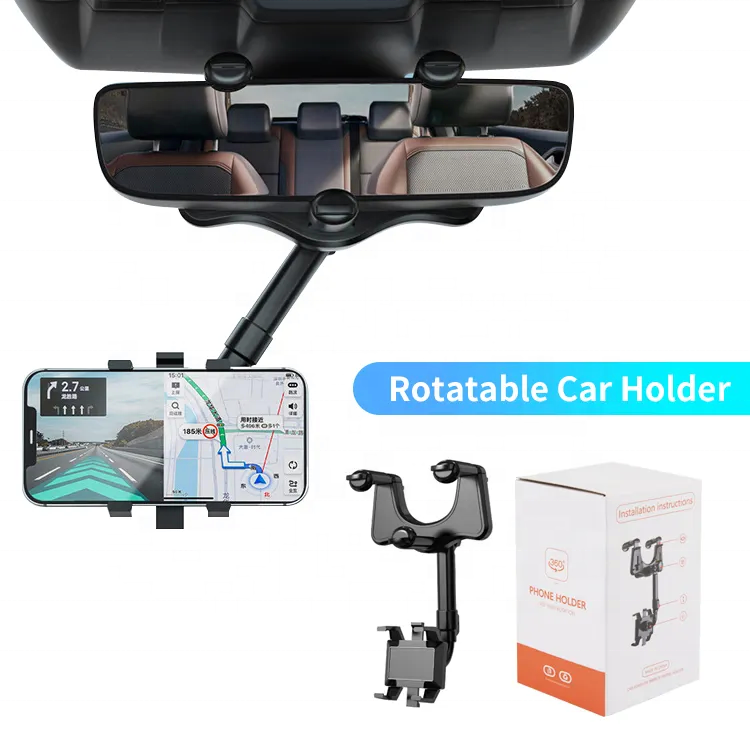 New Mobile Phone Car Holder Car monitor bracket 360 Rotatable Retractable Rearview Mirror Phone Holder For Car