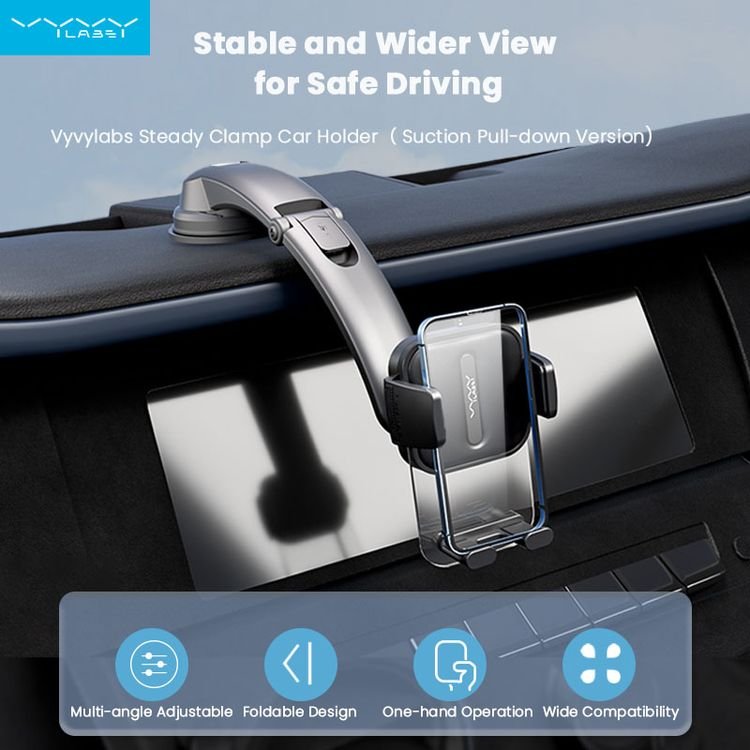 Vyvylabs Car Phone Mount Dashboard Windshield Suction Pull-down Car Phone Holder Steady Clamp Car Holder