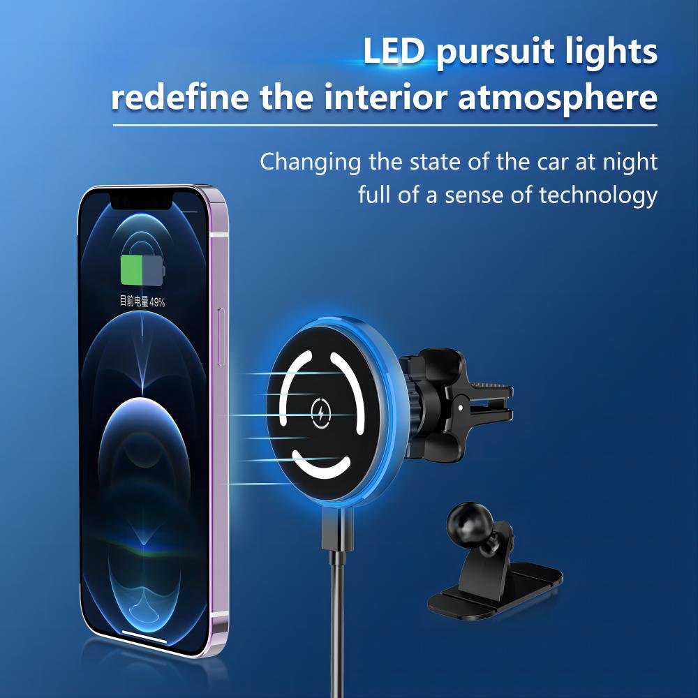 Factory Custom Car Charger 15W Magnetic Wireless Car Charger Mount Fast Charging Phone Holder