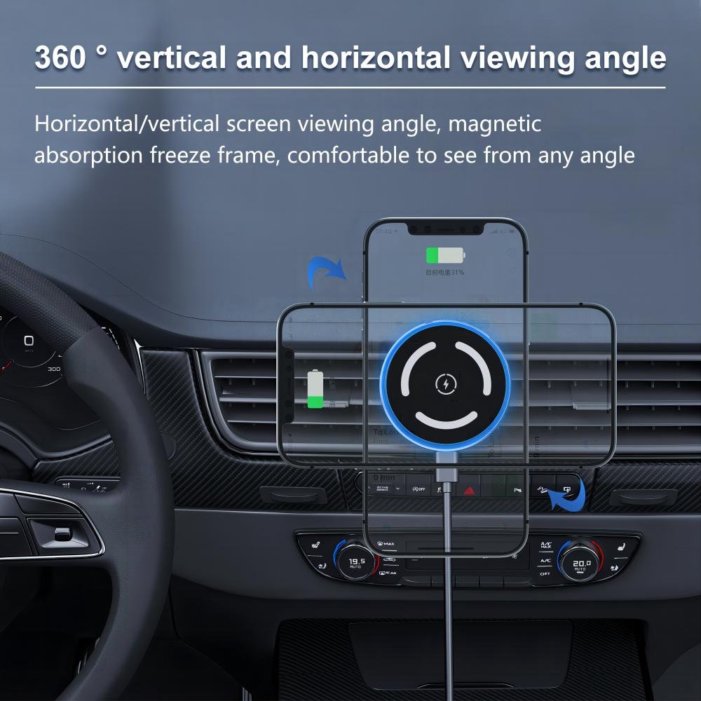 Factory Custom Car Charger 15W Magnetic Wireless Car Charger Mount Fast Charging Phone Holder