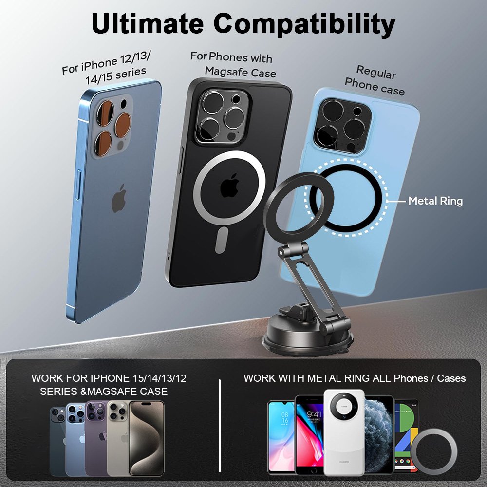 Newest Design Alloy Folding Magnetic Phone Holder For Car Suction Mobile Holder Mount Windshield Dashboard Mobile Phone Holder