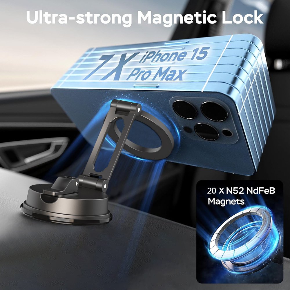 Newest Design Alloy Folding Magnetic Phone Holder For Car Suction Mobile Holder Mount Windshield Dashboard Mobile Phone Holder