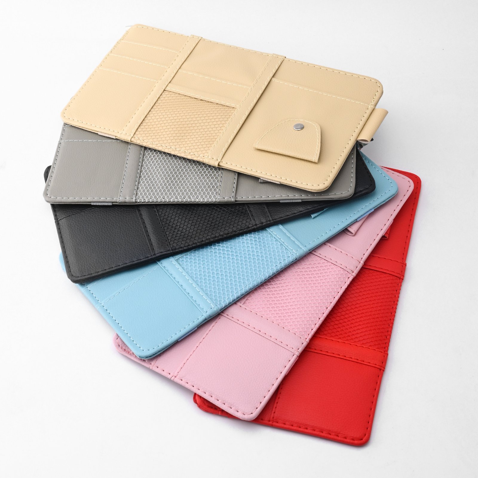 High Quality Car Sun Visor Organizer Pu Leather Car Visor Hanging Pocket Pouch Glasses Clip Card Pen Holder Multi Pockets