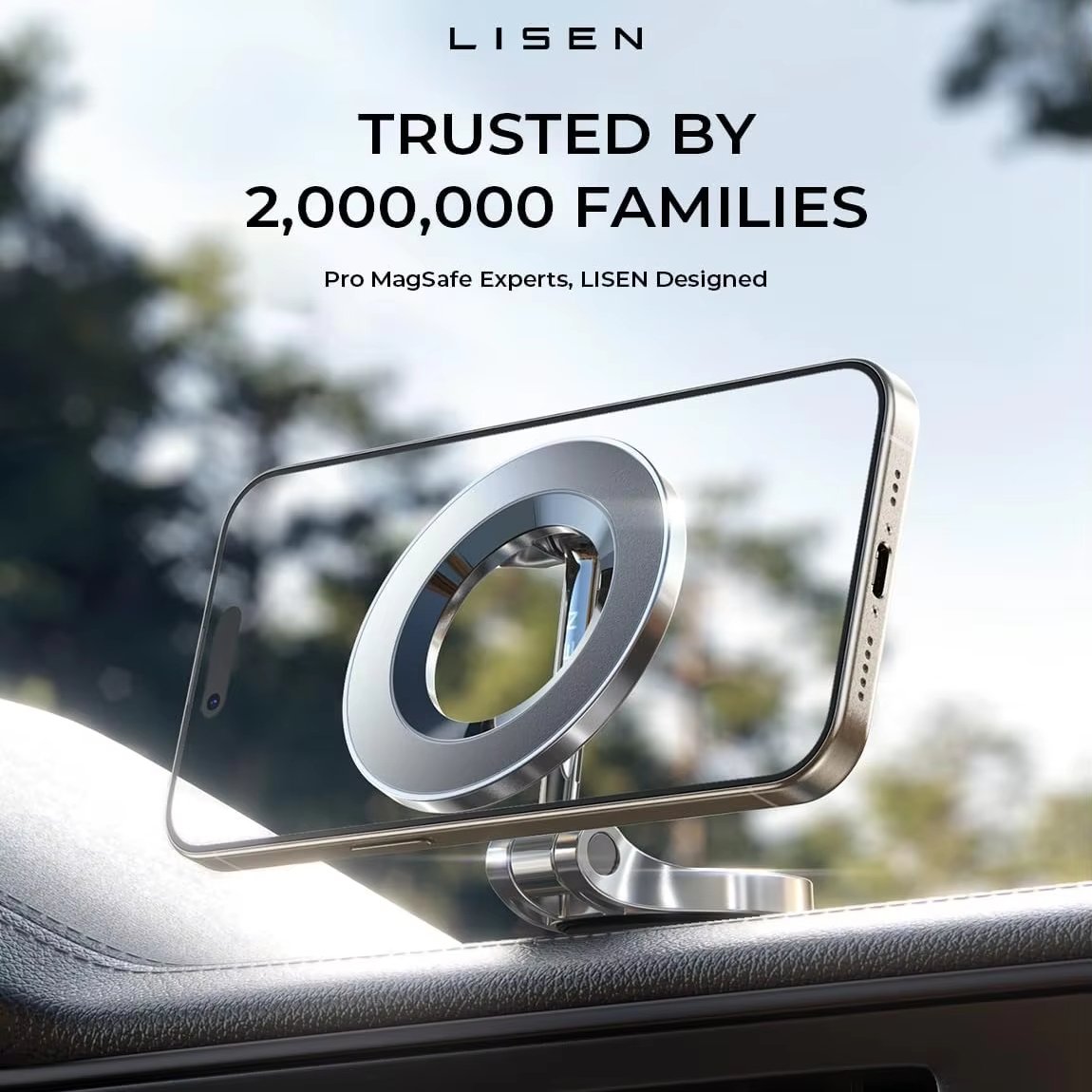 Lisen Foldable Metal Magnetic Car Phone Mount Cell Phone Holder for Car Dash Dashboard Accessories for Cell Phone