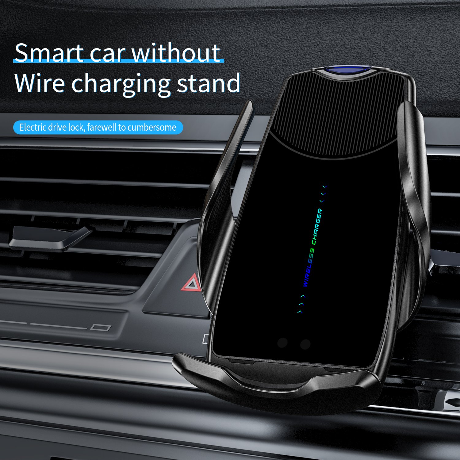 High Quality 9V 1.67A Glass Car phone Type c Port Faster 10W Qi Standard C2 Wireless Car Charger Auto Phone Holder With CE