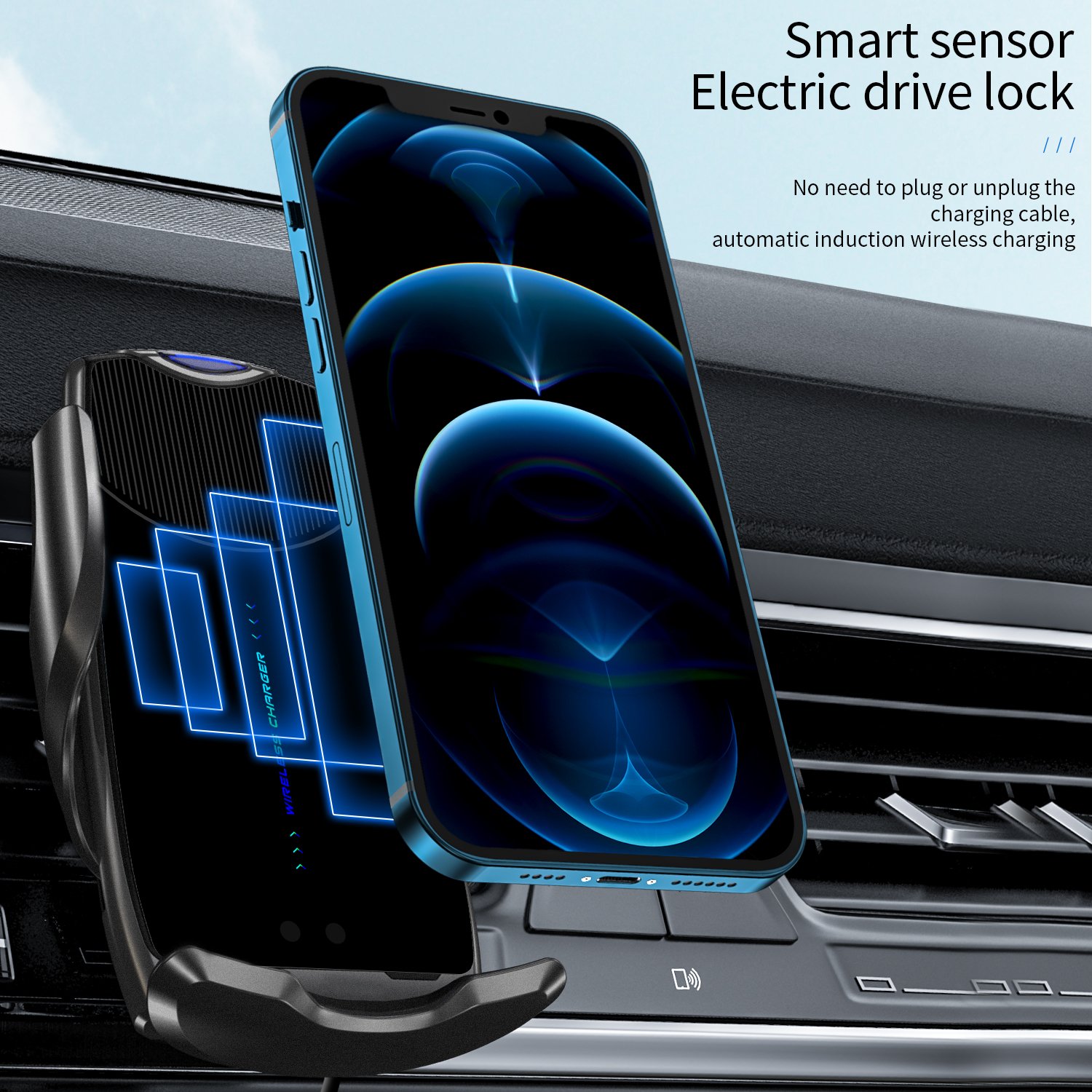 High Quality 9V 1.67A Glass Car phone Type c Port Faster 10W Qi Standard C2 Wireless Car Charger Auto Phone Holder With CE