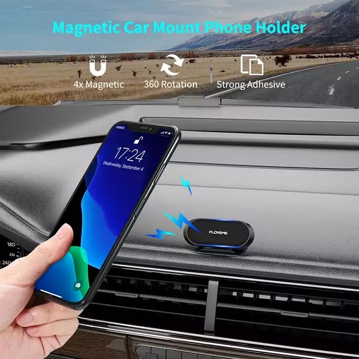 Free Sample Magnetic Mobile Mount Bracket Mobile Phone Car Holder with Magnetic Hook 360 Degree Rotating Car Phone Mount