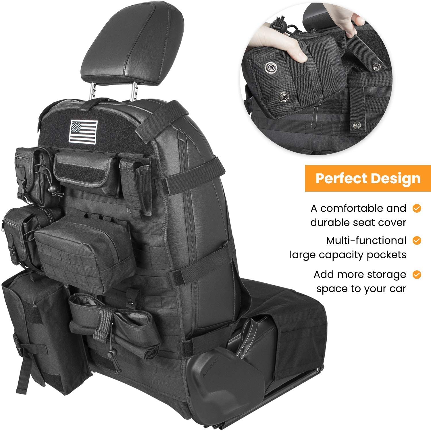 BSCI Supplier Multiple Pockets Universal Tactical Cover Molle Car Seat Organizer