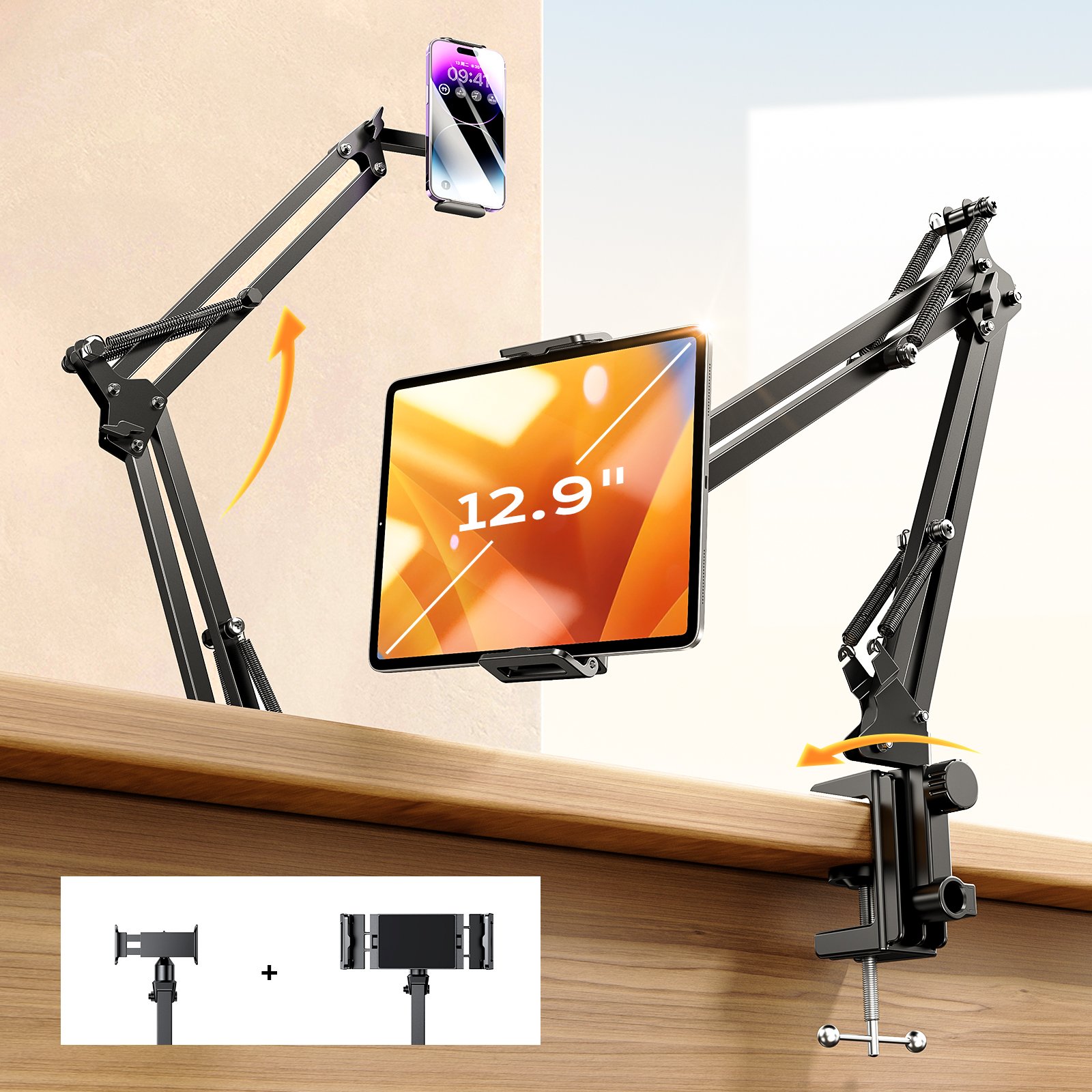 LISEN Flexible Lazy Long Arm Headboard Bed Gooseneck Overhead Mount Stand Mount Mobile Phone Tablet Holder