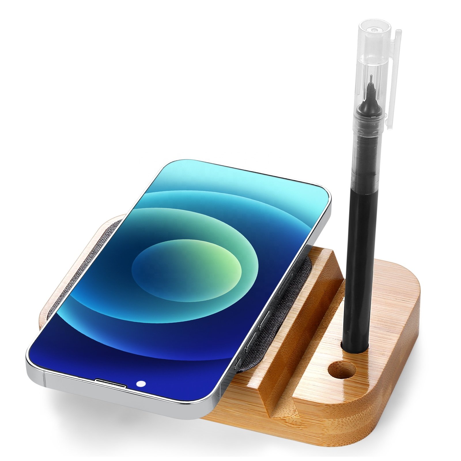 2024 New Eco -Friendly Bamboo 15W Wireless Charger Cable Kit With Phone Holder