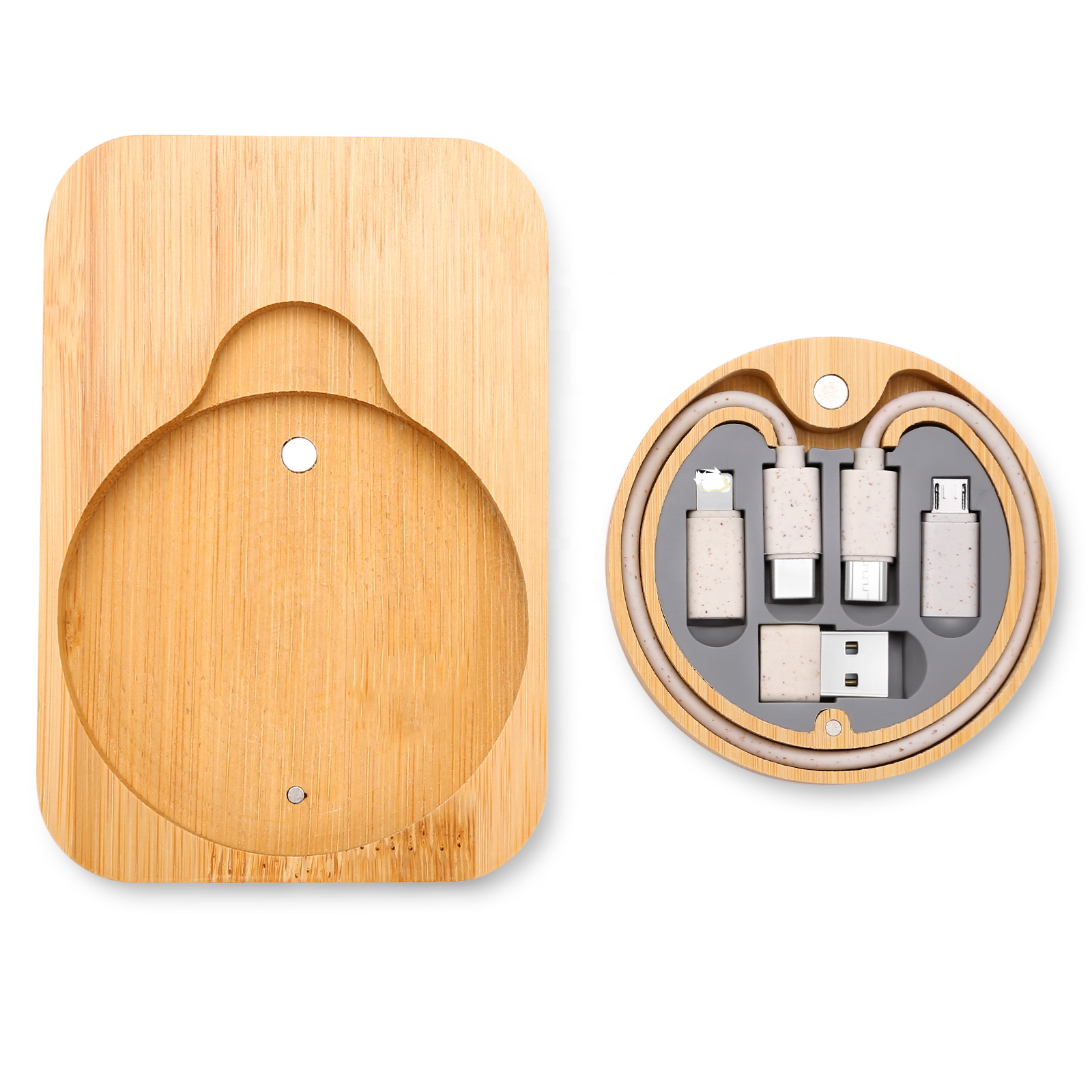 2024 New Eco -Friendly Bamboo 15W Wireless Charger Cable Kit With Phone Holder