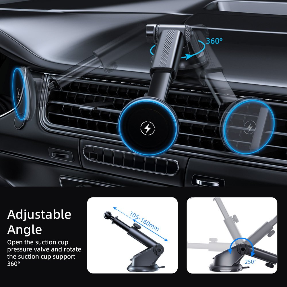 Factory Price Car Mount Wireless Charger 15W Magnetic Wireless Charging Phone Car Holder Dashboard Mount Mobile Phone Holder Car