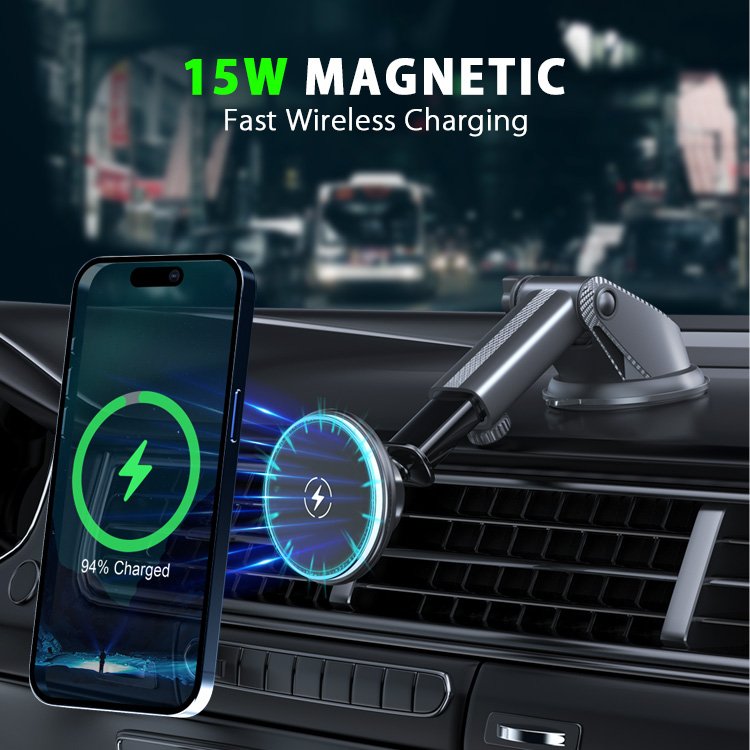 Factory Price Car Mount Wireless Charger 15W Magnetic Wireless Charging Phone Car Holder Dashboard Mount Mobile Phone Holder Car