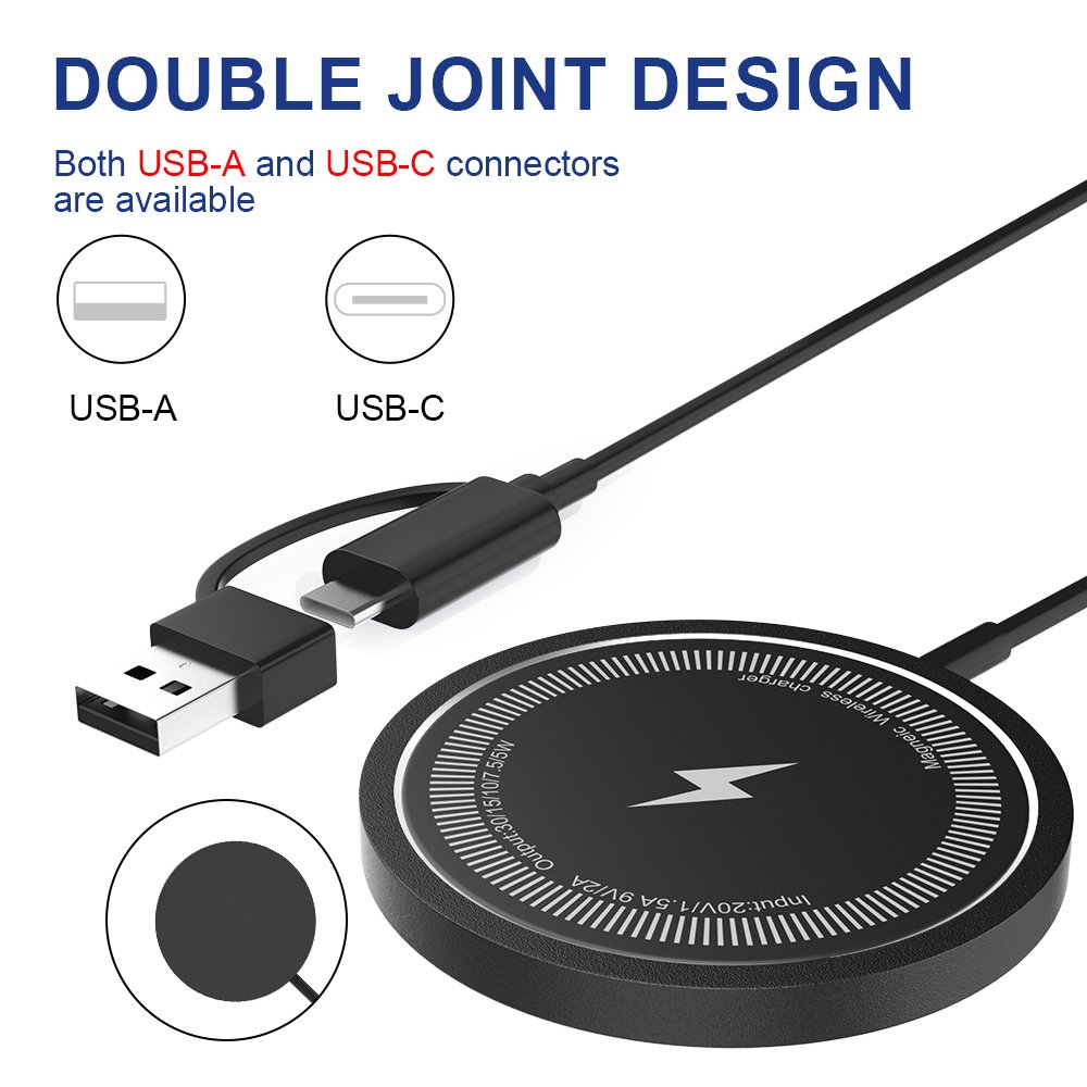 2 in 1 type c pd 15w magnetic wireless charger module type c charger with packing