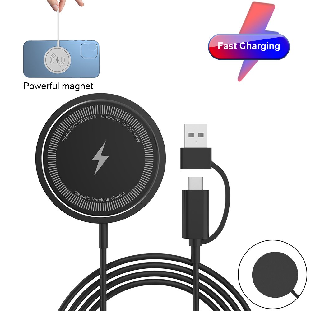 2 in 1 type c pd 15w magnetic wireless charger module type c charger with packing