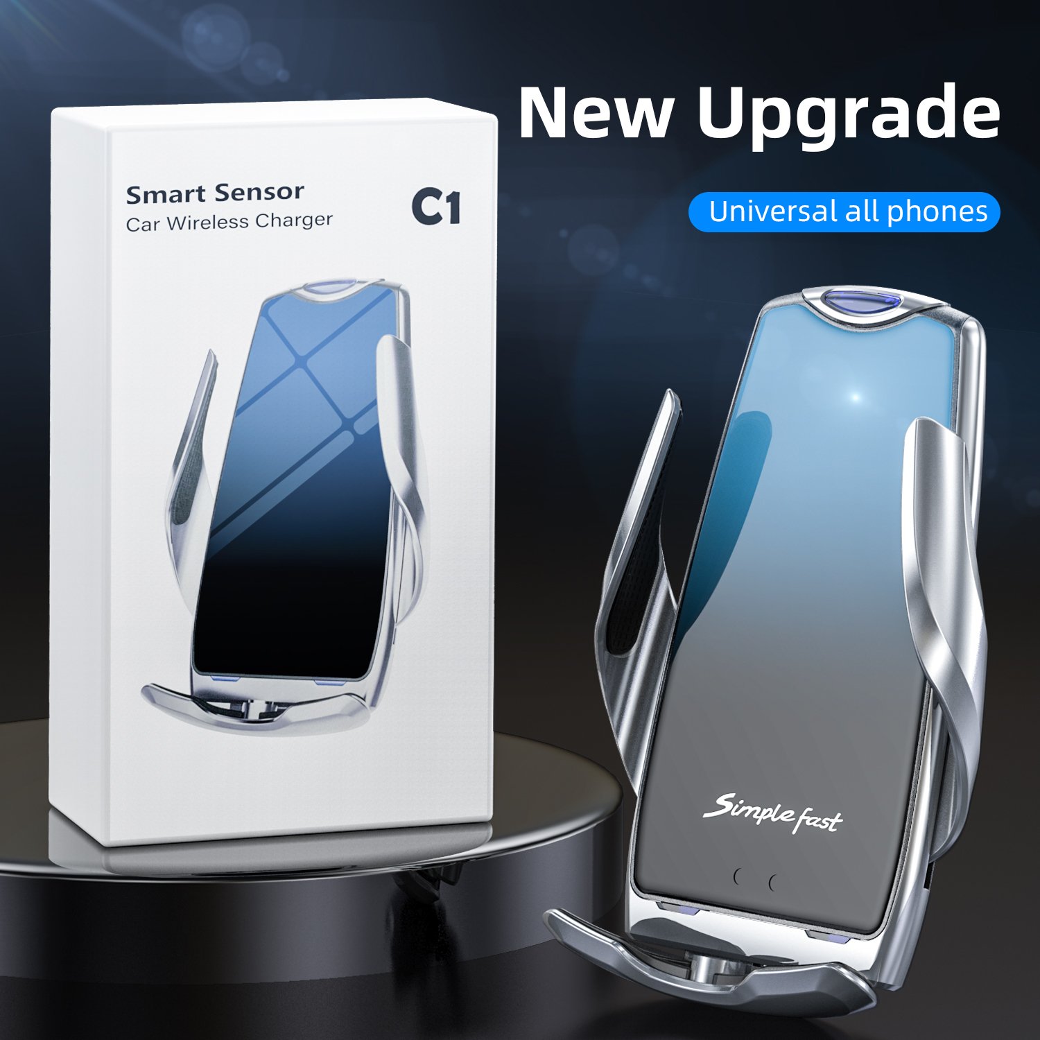 Wholesale Black Silver Auto Clamp Fast Charging Smart Mobile Phone Holder Car Mount Mobile Phone Holder Wireless Charger C1
