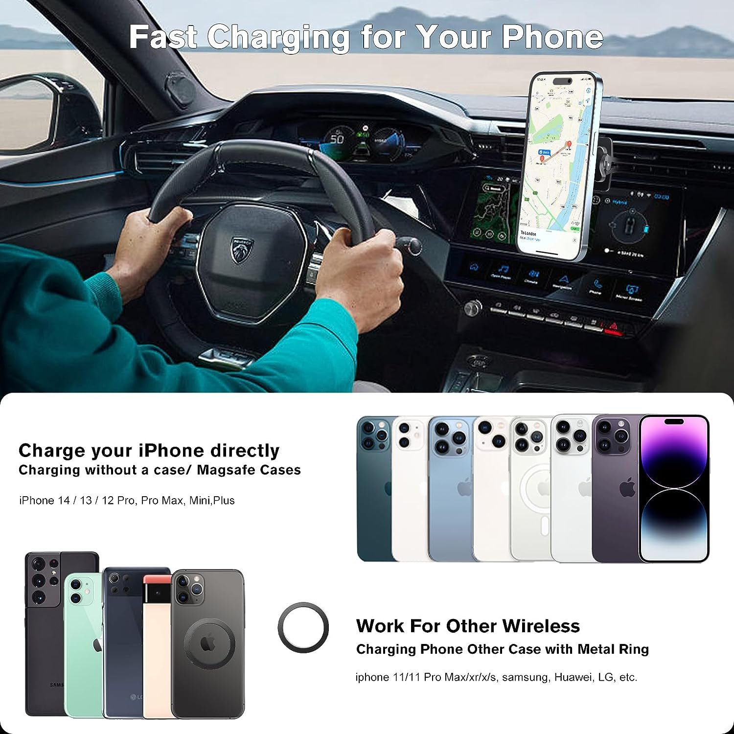 Magnetic Wireless Car Charger for Mags Car Mount Fast Charging Phone Holder Car Air Vent Mount with Stick on Dashboard