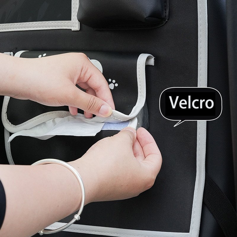 Car Travel Interior Accessories Leather Panda Cartoon Multifunctional Car Backseat Organizer With Tablet Holder And Cup Holder