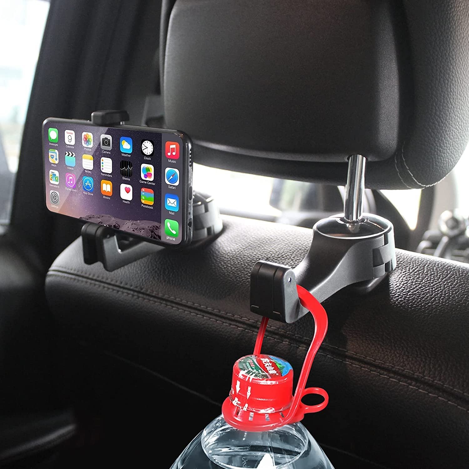 Car Headrest Hooks for Purse and Bag with Phone Stand Back Seat Hook Holder for Hanging Water Bottle