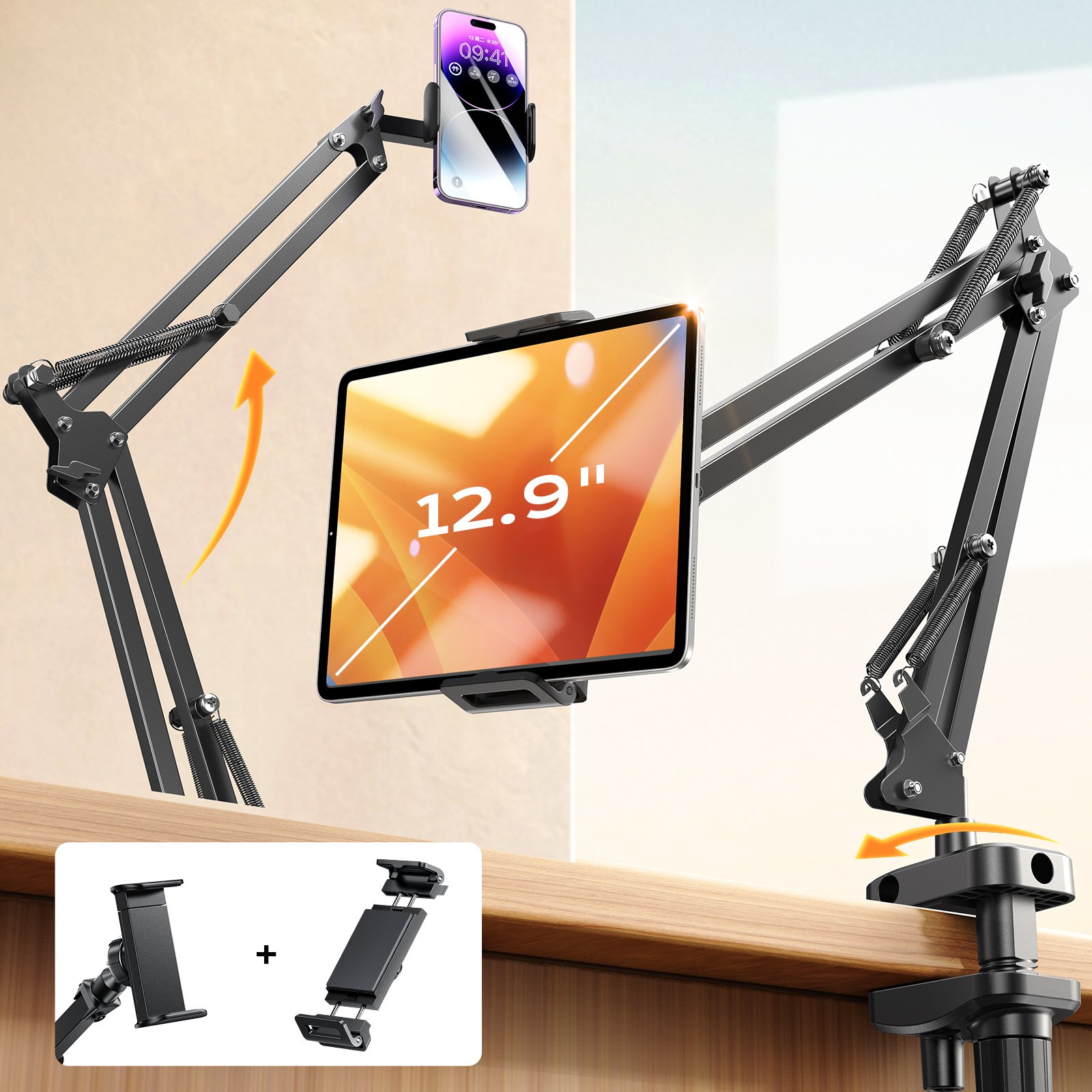 LISEN Tablet Holder Stand Lazy Long Arm Portable Adjustable Bracket Desk Table Mobile Phone Holder